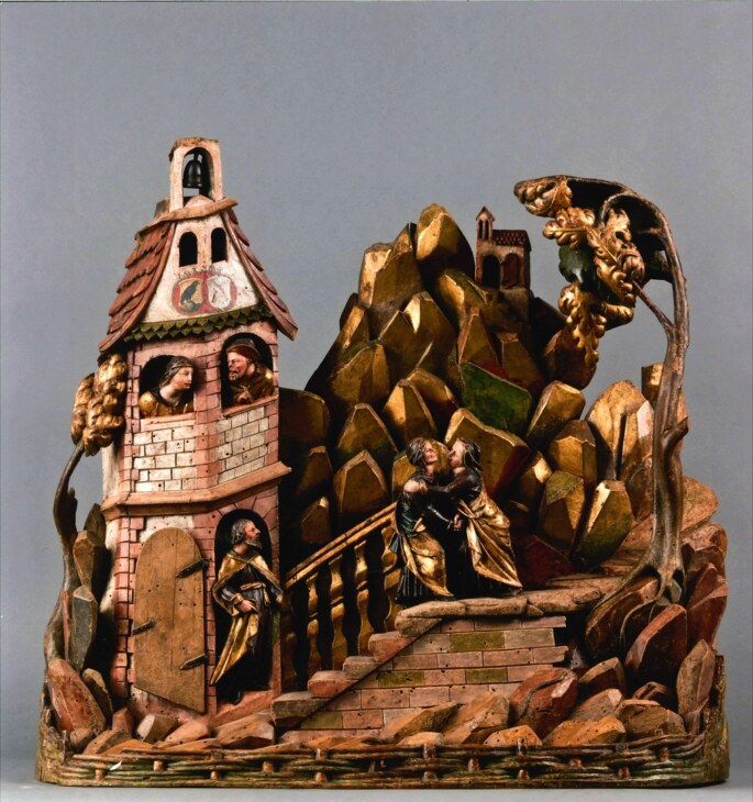 Ein Aus Lindenholz gefertigtes Objekt von einem unbekannten Künstler. Es stellt die sogenannte Heimsuchung dar.